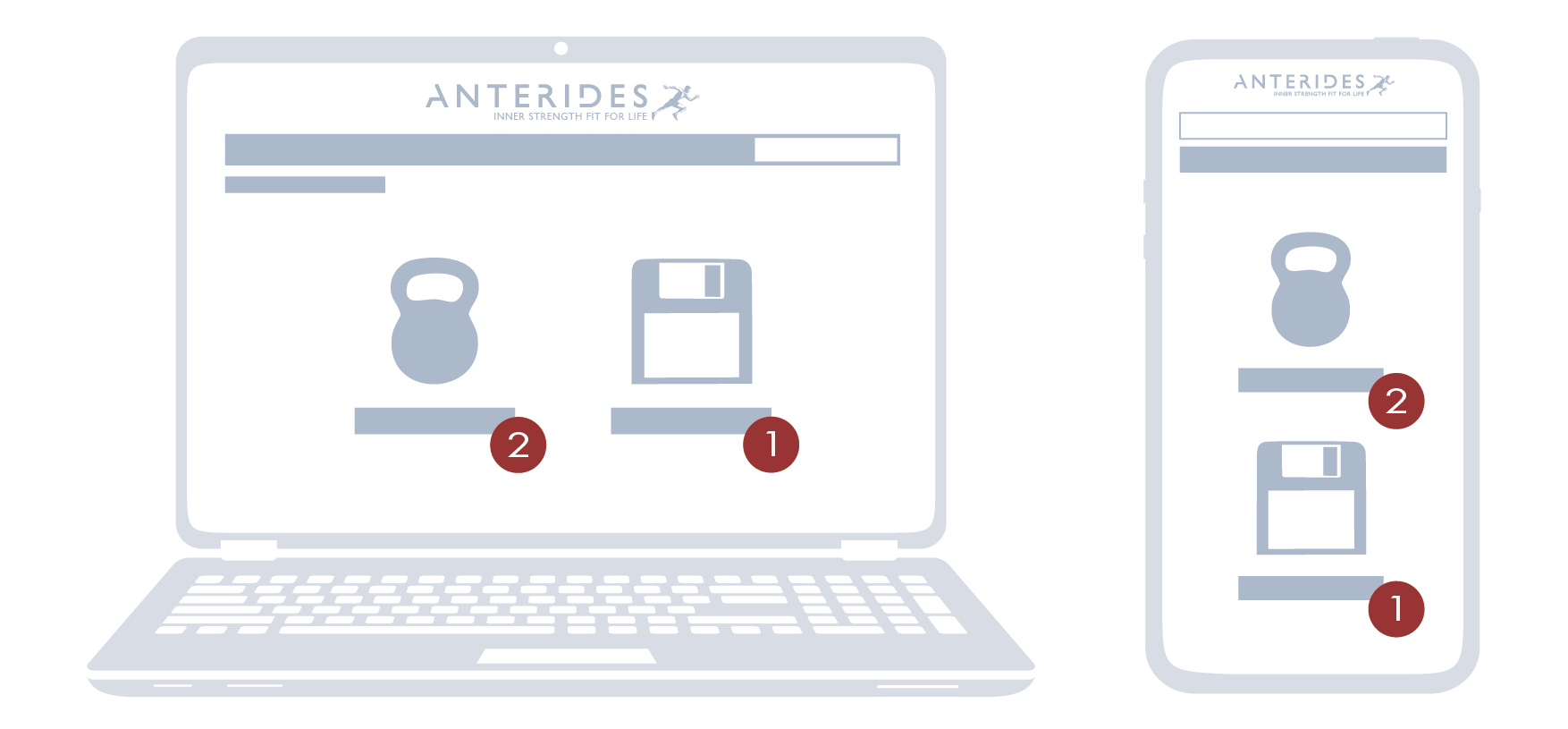 Computer and mobile view of Anterides Workout Builder landing page