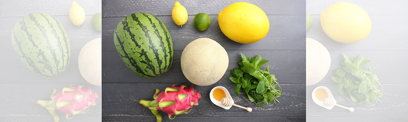 Ingredients for dragon fruit and melon salad