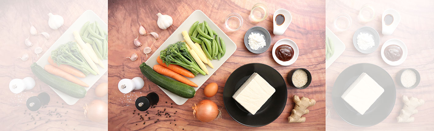 Ingredients for Sesame-Crusted Tofu on a Bed of Vegetable Stir-Fry